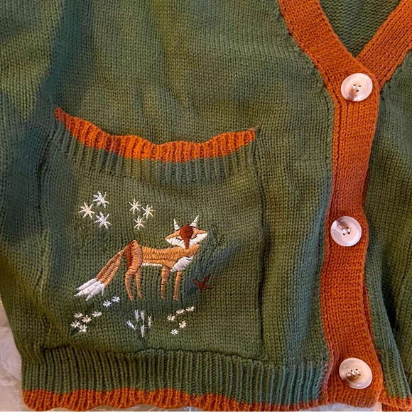 Button Front Fox Nature Army Green Button Front Cardigan - Picture 3 of 6